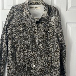 Ashley Mason Black Leopard Print Women's Jean Jacket